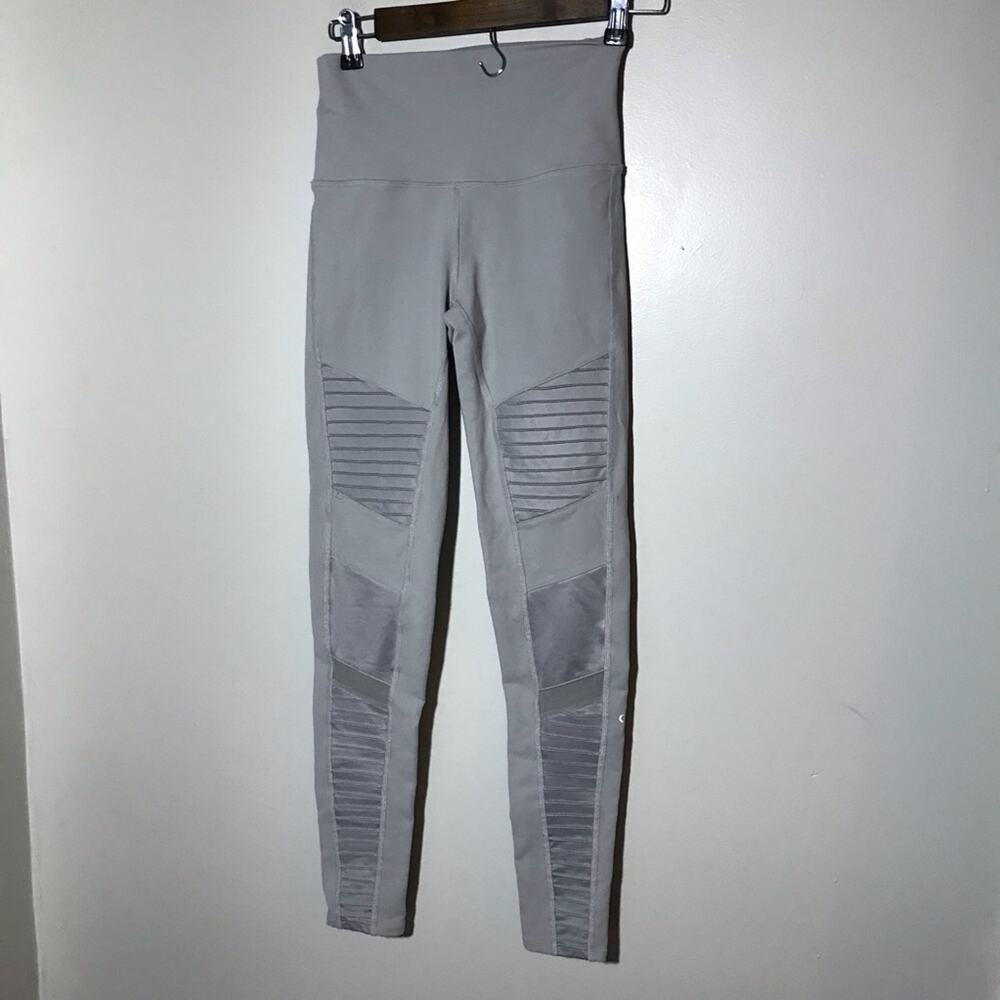 Alo high waisted S silver grey leggings mesh panels activewear athleisure  #3158